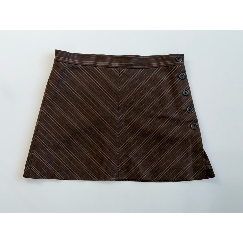 Vtg Y2K 1990s BCBGMaxAzria Brown Pink Pinstripe Miniskirt Side Buttons Sz 2